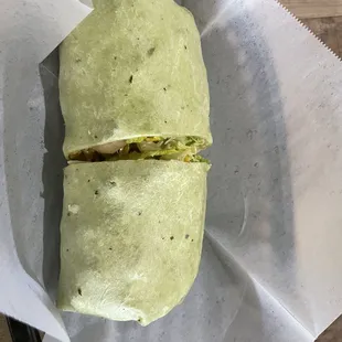 Fire Ranch Grilled Shrimp Wrap on a spinach tortilla