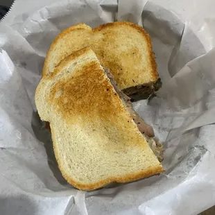 Patty melt on sourdough bread
