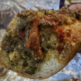 Roasted Pepper Garlic Cheesesteak (with cheez whiz, jalapeño, and hot pepper relish)