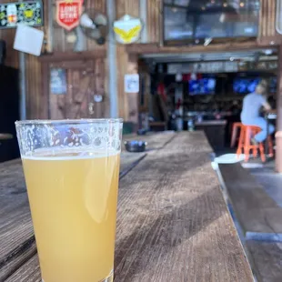 Beer on tap with outdoor and indoor seating (with TVs)