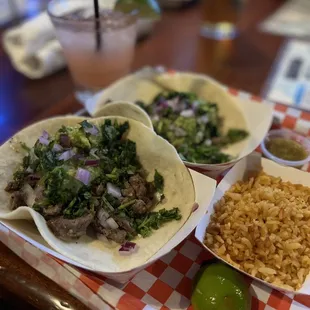 Carne Asada tacos on Taco Tuesday | $3.95 for tacos and $7 margaritas