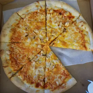 Undercooked buffalo chicken pizza