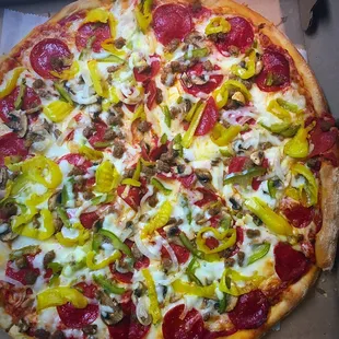 Supreme with added banana peppers.
