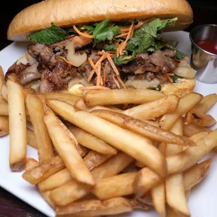 Korean steak sandwich and fries