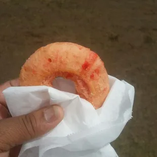 Strawberry doughnut! At the Strawberry Festival!
