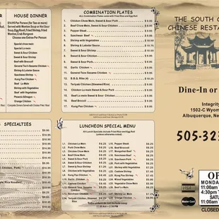a menu for a chinese restaurant