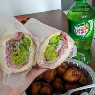 American hoagie and fried sweet plantains