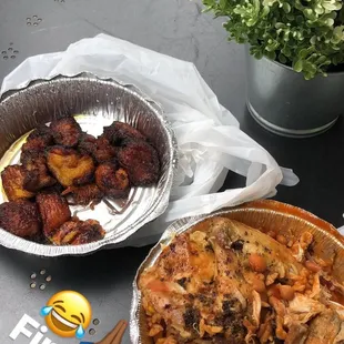 a plate of chicken and rice