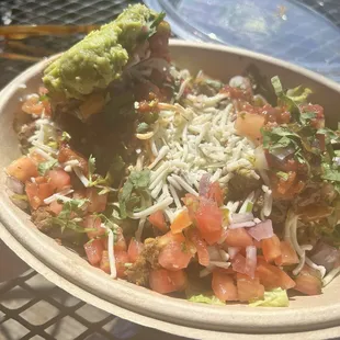 Salad with steak and all the fixings but guacamole is the best. Or is it the vinaigrette! It's all delicious!