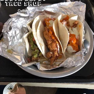 a tray of tacos