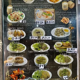 The menu and the price for the restaurant