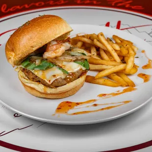 Beef burger with French fries