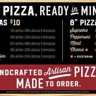 Our 16&quot; and 8&quot; pizzas menu as of November 2018!