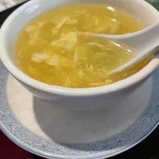 Egg drop soup, my toddler ate ever drop of this! The broth was nice and mild. It had little corn bits too, yummy!
