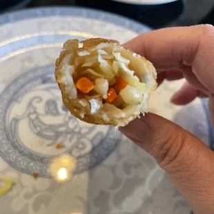 Egg roll interior, loved all the fresh veggies- definitely homemade