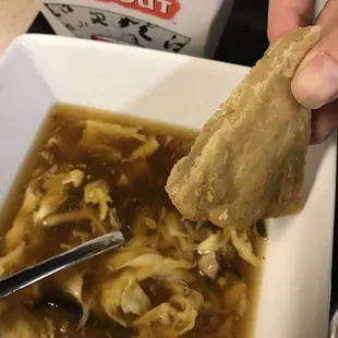 Hot and sour soup with fried scallion pancake