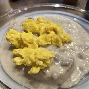 Biscuits and gravy with eggs