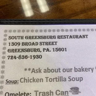 Menu &amp; address