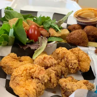 fried chicken and salad