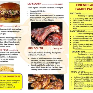 a sample of the menu