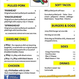 the menu for the south in your mouth