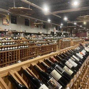 rows of wine bottles