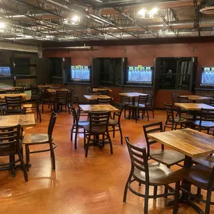 empty tables and chairs