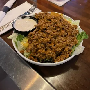 Taco salad with extra beef