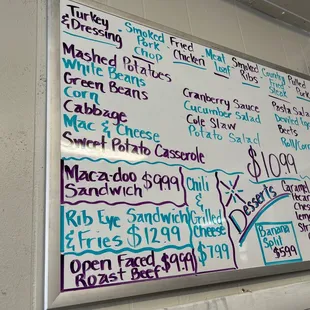 Sunday Dinner menu