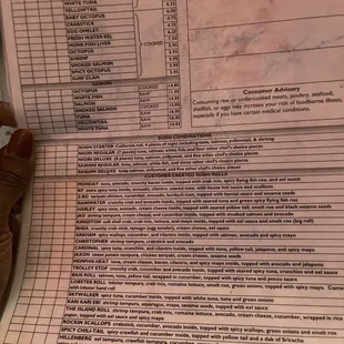 Sushi menu
