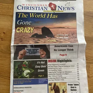 Christian nationalist literature available at South Milwaukee Cafe (front).