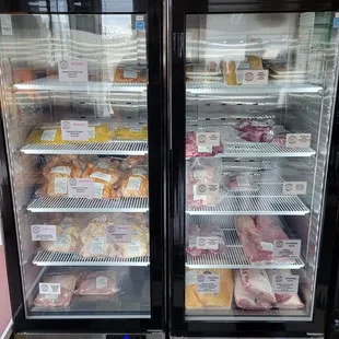 Cooler with items like ribs and whole chickens