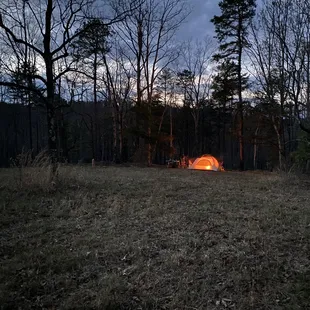 Perfection, fire pit ready with a grate for cooking