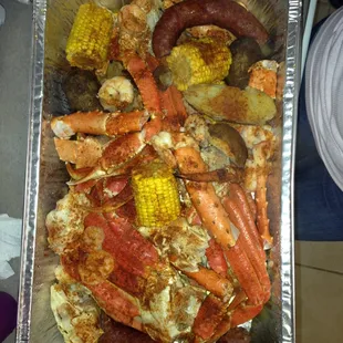 Shrimp crablegs snow n king sausage corn potatoes mmmmmmmmmmm