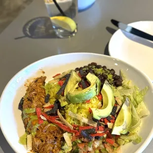 Chicken Enchilada Bowl (chicken wasn't good. Can pulled chicken perhaps)