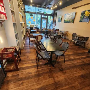 tables and chairs in a restaurant