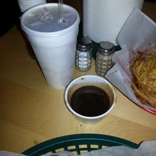 The gravy I mentioned that comes with said poboy.... pour it over said poboy and let it soak in