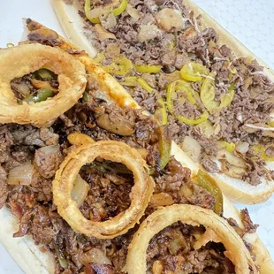 Smokehouse Philly (left),mushroom Philly add banana peppers(right)