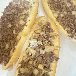Mushroom Philly (middle),cheesesteak (both side)