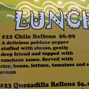 Lunch menu