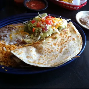 Ranchero Quesadilla with rice &amp; beans. Very good!