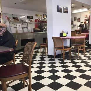 a black and white checkered floor