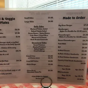 menu and prices