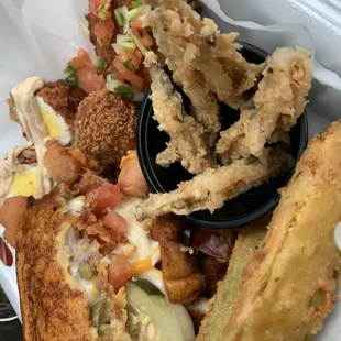 Brunch! Bloody Mary grilled cheese, smelt, scotch egg, potato pancakes, fried pickles