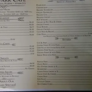 Full menu all available daily