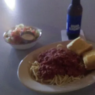 Thursday's Special- Spaghetti w/ side salad and garlic bread $5.50