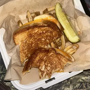 Grilled cheese w fries &amp; pickle. Pretty good for the price, nice workers, clean place. overall good!