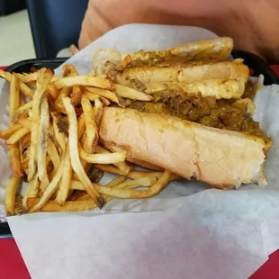 Green chili philly and fries