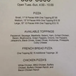 the menu