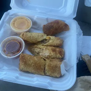 Steak and chicken egg rolls!